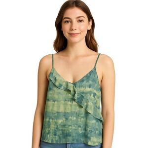 Wild Fable Tank Top M Green Adjustable Spaghetti Strap Ruffle Abstract‎ Trendy